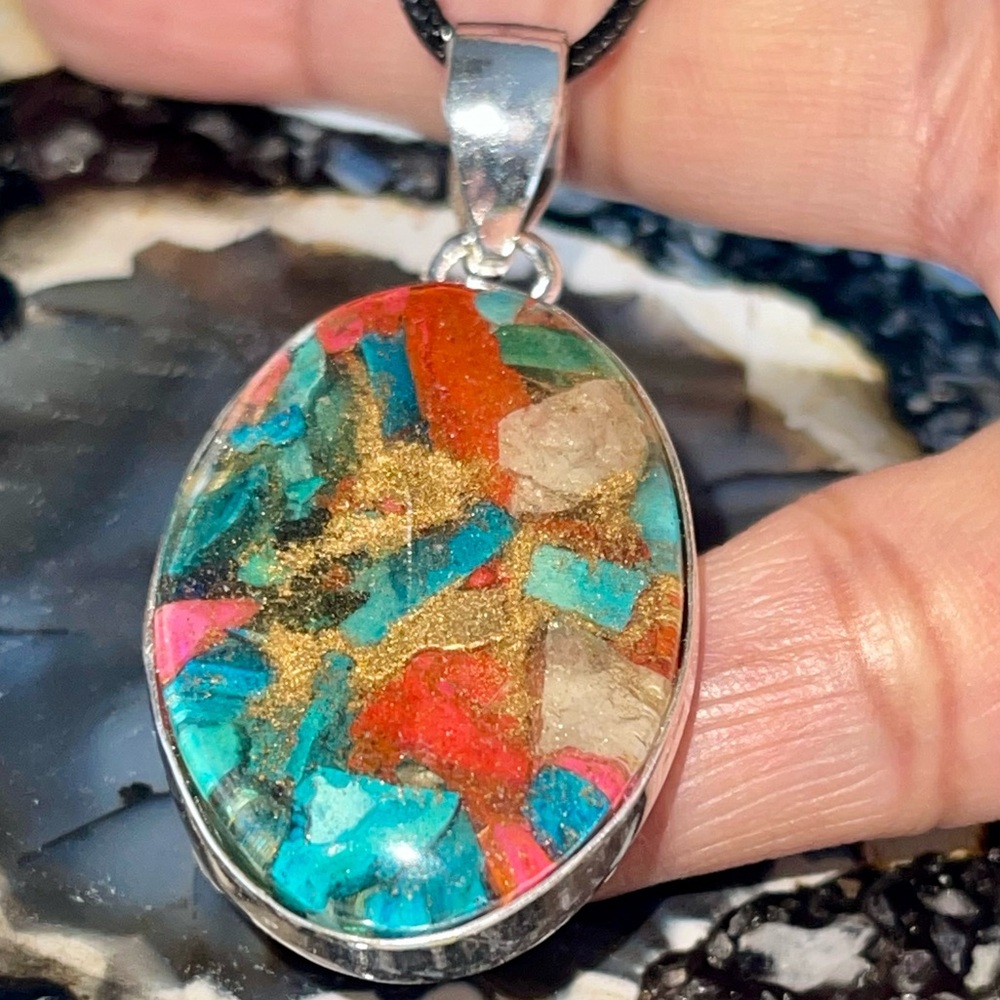 Brecciated Spiny Turquoise in Copper Pendant 2” - Picture 8 of 16